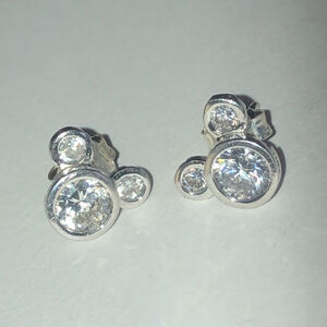Disney 925 JCM CZ Thailand Sterling Silver Mickey Mouse Pierced Earrings